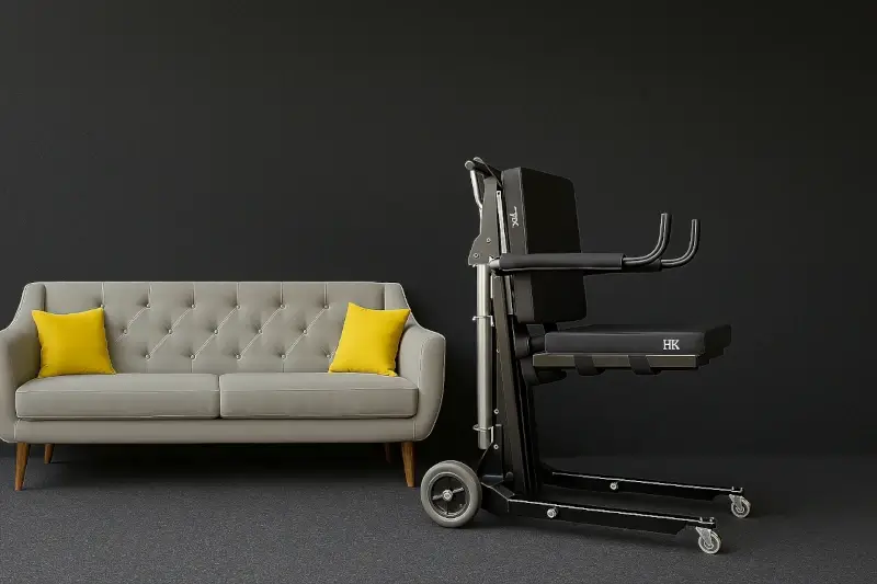 Side view of a modern Hamyar electric stairlift chair with compact and safe design