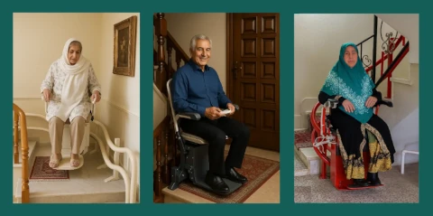 Elderly using home stairlifts on various safe indoor stair designs