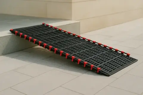 Modular ramp with adjustable feet on uneven ground